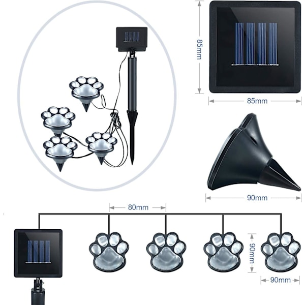 Utomhus LED tass solcellsdekorationslampa (set om 4) solcells hund katt djur tassavtryckslampor för uteplats, trädgård, gångväg (solcells tass)