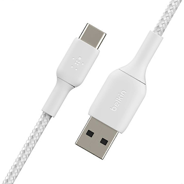 Boost Charge Synchro USB-A till USB-C 3m Förstärkt och Flätad Kabel, Vit