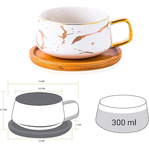Stiliseret Keramisk Cappuccino Og Urtete Kaffe Tekop Sæt Type 300ml Hvid Guld Pate