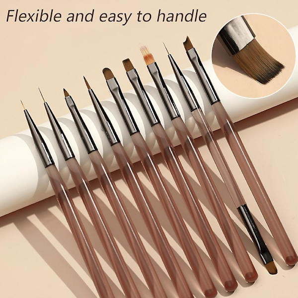 Nagelkonstborstar Set, Nagel Gel Polish Målningsborste Ritpenna, För Manikyr Salong Diy Hemma coffee quantity 9pcs