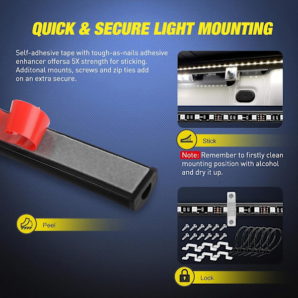 2 st 60' RGB Lastbilsflak LED-ljusslinga Kit, IP65 Vattentät 12V RGB LED-ljusslingor Trådlös Fjärrkontroll Färgskiftande