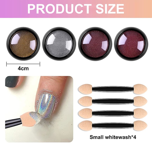 Nagelpulver Metall Spegel Mjöl Holografiskt Pigmentpulver Nagelkonst Dekoration Set 4 Lådor Set2