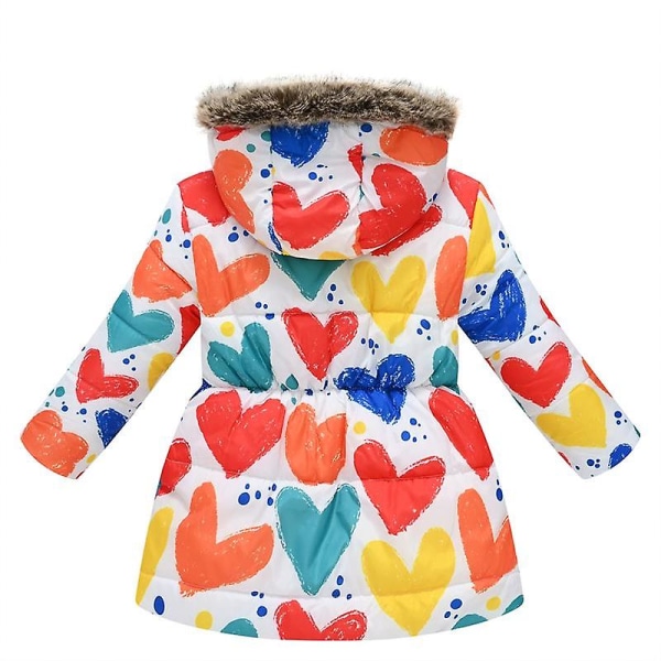 Flickans vinterkappa jacka med huva barn blomma tryck Parka ytterkläder White 110