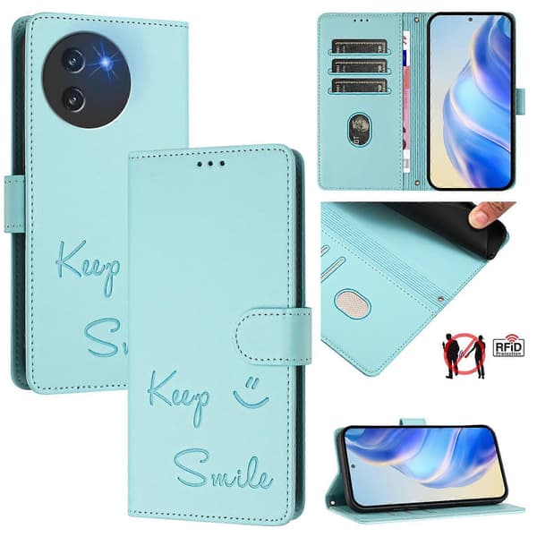 Smile Prægning RFID Læder Telefon Cover For Doogee Note 59 / Note 59 Pro