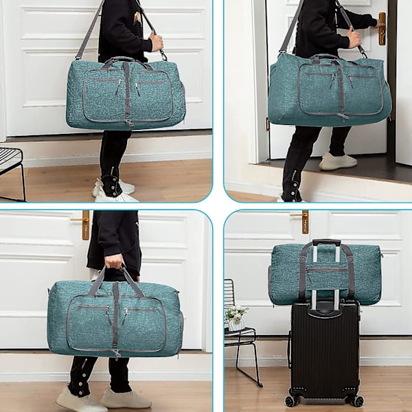 Reise-Dufflebag for menn, 65l sammenleggbar reise-duffelbag med sko-rom nattpose for menn kvinner vanntett og rivebestandig Green