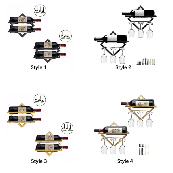 Vinstativ Væghængt Sammenklappeligt Vinflaskeholder Organizer Display Til Hjemmekøkken Barindretning 2 stk Style 3