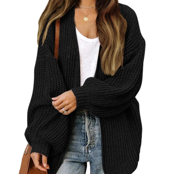 Dame Vinter Casual Sweater Oversized Chunky Overdel Med Lomme Til Hverdagsbrug Arbejde Shopping M Black