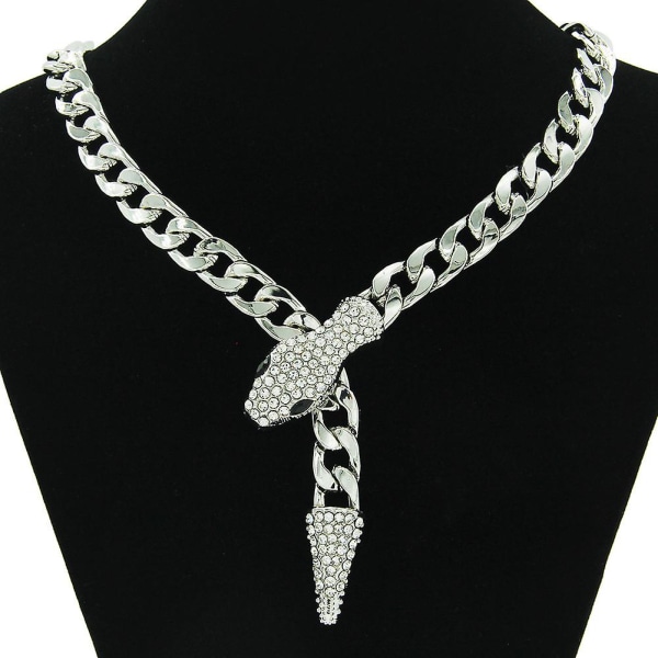 Ins Style Kubansk kedja Ljus Lyx Kort Full Diamant Ormhuvud Magnetiskt spänne Halsband Personlighet Nisch Design Nyckelbenskedja Kvinna silver