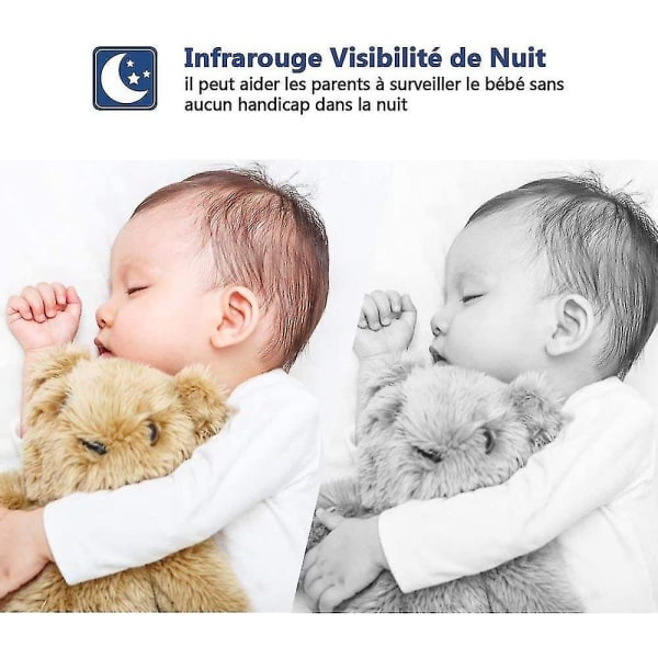 Babyalarm med natkamera, 2,4 GHz temperaturmonitorerede vuggeviser LCD 2,4 tommer