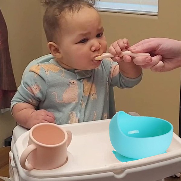 Silikon sugkopp baby skål | Inåtböjda väggar förhindrar tappning | Lätt att skopa | Fäster stadigt | Tvådelad set style1