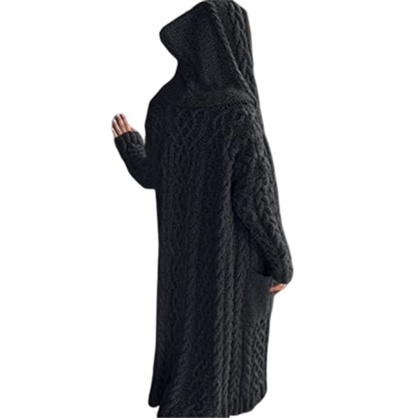 Rento neulottu pitkä päällysvaate hupulla ja sivutaskulla naisille, syys-talvitakki 5XL Black