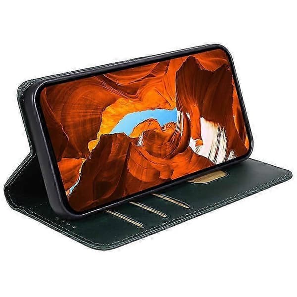 For Hmd Pulse Pro Lommebok Lær Telefon Deksel Sterk Magnetisk Lukking Green