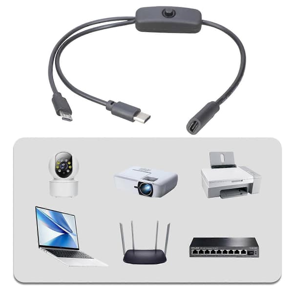 2 i 1 Type C Splitterkabel Type C Hunn til Type C & Mikro USB Hann Ladekabel Med PÅ/AV-brytere
