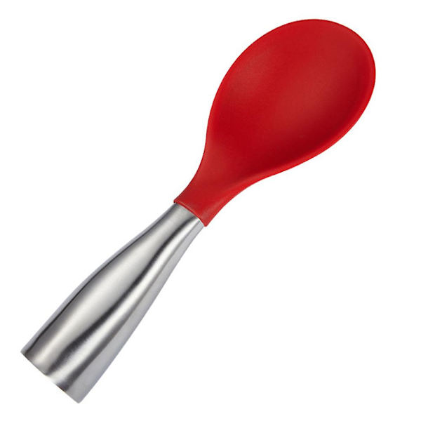 Stående rissked med rostfritt stål och silikon, ej rostande risskopa, non-stick risspatel red