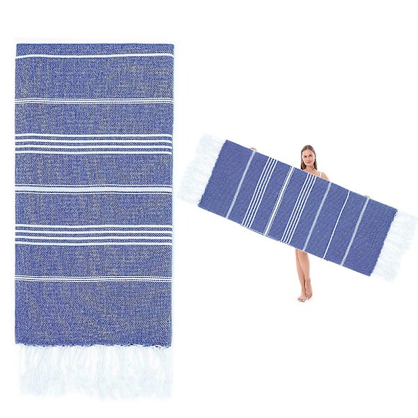 Turkiskt strandlakan i överdimensionerad storlek 90*180cm 100% bomull Sandfritt  Badlakan Lätt resehandduk Blue