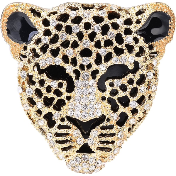Vintage svart emalj fläckig leopardhuvud Rhinestone Crystal Djur Brosch Pin Lapel Pin Badge