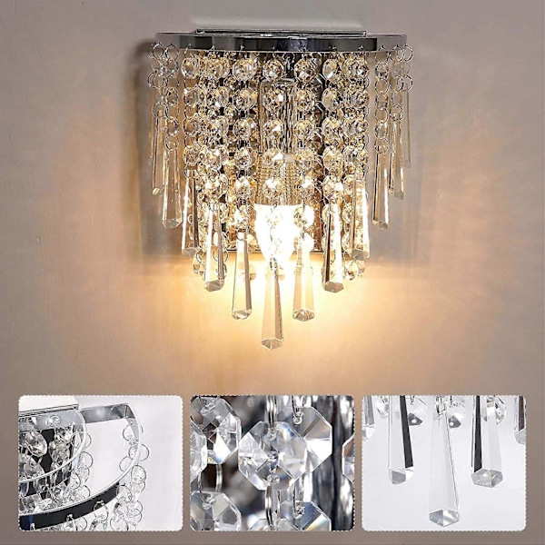 Modern Kristall Vägglampa K9 Inomhus Vägglampa Kristall Kromfinish Rostfritt Stål E14 Lampfot för Sovrum Vardagsrum
