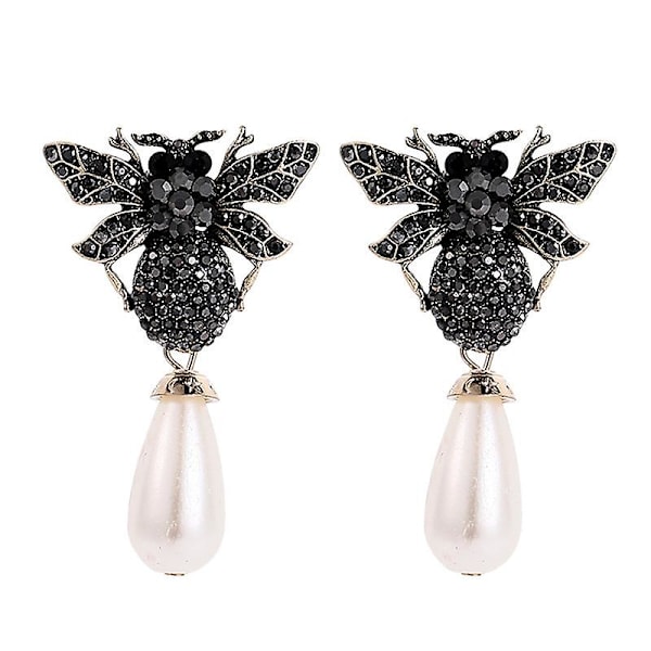 Insektserie Legering Diamant-inlagda Små Bi-örhängen Retro Pärla Temperament Kvinnliga Örhängen Drop Örhängen