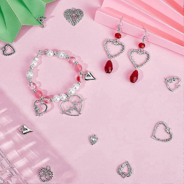 1 Æske 90 stk. 15 Stilarter Hjerte Charms Hjerter Charm Valentinsdag Assorteret Kærligheds Charms Kollektion Tibetansk Stil Legering Mors Dag Charm til Smykkefremstilling