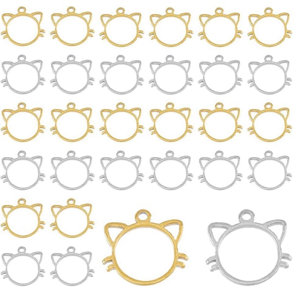 20 st Open Back Bezel Hängsmycken Katt Huvud Smycken Formar för Epoxihartshantverk Små Katt Hålram Charm Rostfritt Stål Charm