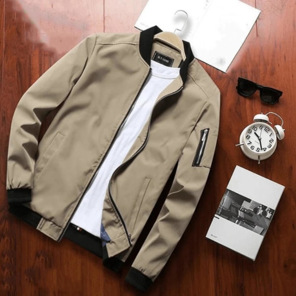 Flight Bomber Jakke Mode Afslappet Lynlåslukning Trendy Jakker Frakke Mænd L Khaki