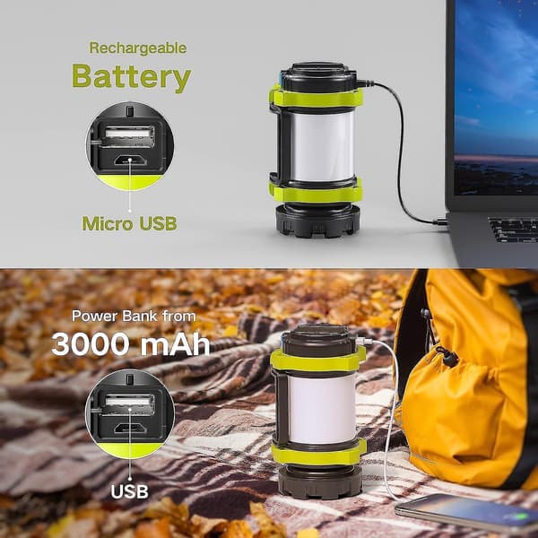 Oppladbar LED-campinglanterne, 3000mAh Power Bank Campinglys, 4 Moduser, IP65 Vanntett