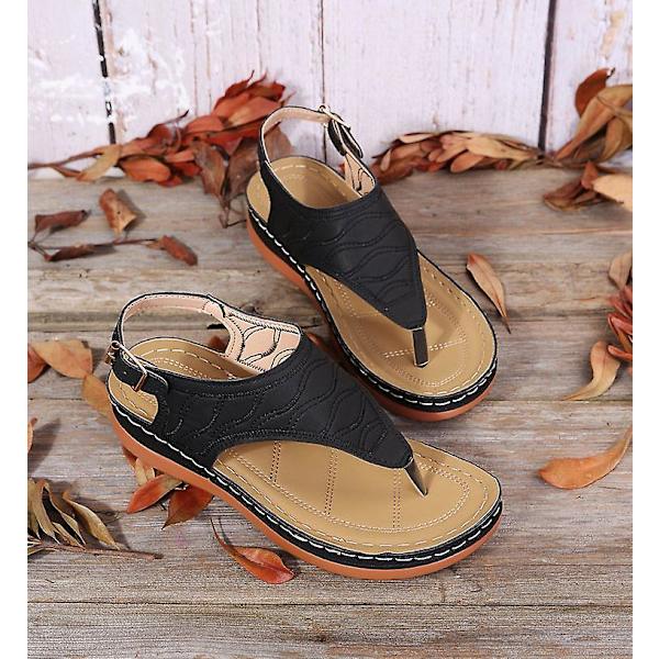 Dam Solid Color Broderade Flip Flop Sandaler Strandtofflor 086 Black EU 41