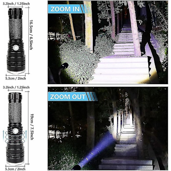 Oppladbar LED-lommelykt, 10000 Lumen Super Sterke Taktiske Lommelykter