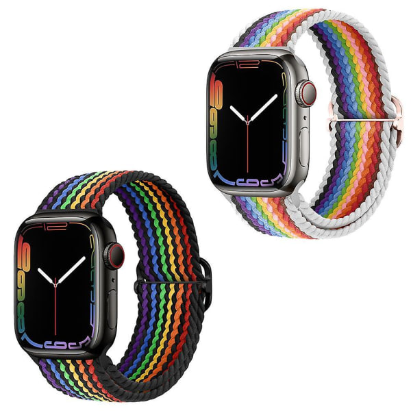 2 st Kompatibel med Apple Watch Iwatch Armband 38mm 40mm 41mm Kvinnor Män, Solo Loop Justerbar Flätad Elastisk Sportband För Iwatch Serie 7/6/se/5/4/3