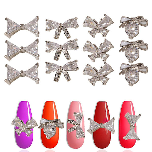 12 st rosettformade nageldekorationer i legering med strass för naglar, rosettformade nagelkristaller för akrylnaglar, juveler, strass, nagelkonst style3
