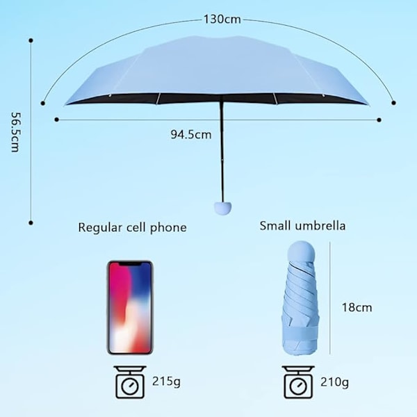 Mini hopfällbart paraply, reseparaply, 210 g ultralätt fickparaply, kompakt manuellt vindparaply, blandat paraply blå