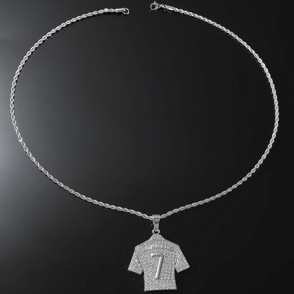 Hip-hop Personlighet Trend Dubbade diamant nr 7 Jersey hänge Tredimensionellt herrhalsband silver