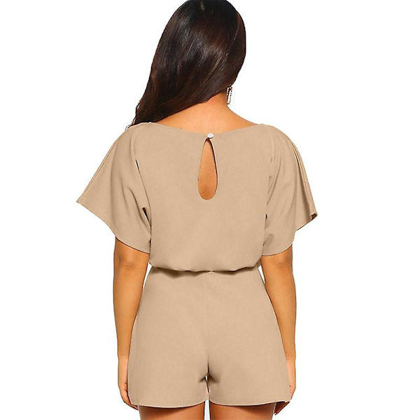 Sommerlige, avslappede jumpsuiter for kvinner, jumpsuiter med korte ermer Khaki M