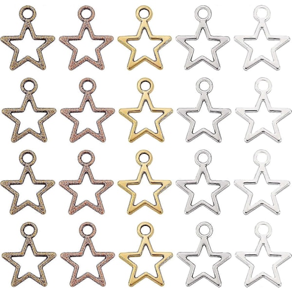 250 st. Hålformade Stjärnberlocker 5 Färger Tibetansk Pentagram Charm Öppen Bak Sättning Stjärnberlocker