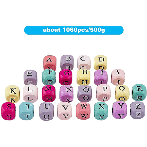 1060 stk. 10 mm Alfabet Treperler Tilfeldig Alfabet Blandet Farget Firkantede Treperler Løse Treperler med Initialbokstav for Smykkelaging