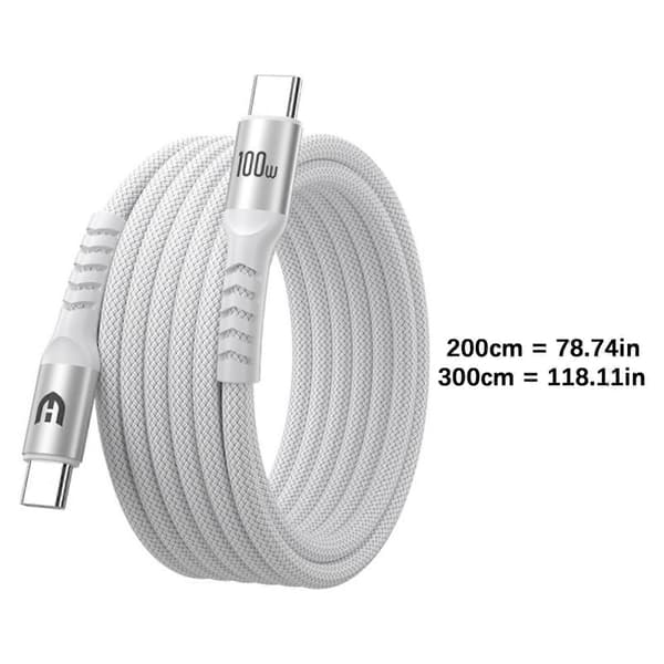 Hurtig USB C til USB C Opladerkabel 100W Strømforsyning Datakabelledning til Telefoner Tablets 200/300cm Lang