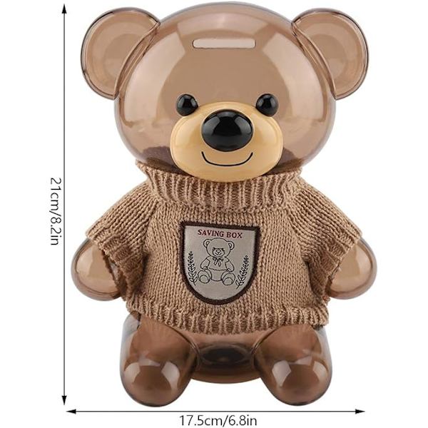 Säästölipas, Lasten kolikkosäästölipas Sarjakuva Vaatteet Karhu Muovi Läpinäkyvä Aikuisille, Lapsille, Tytöille, Pojille, Syntymäpäivälahjaksi (Beige)