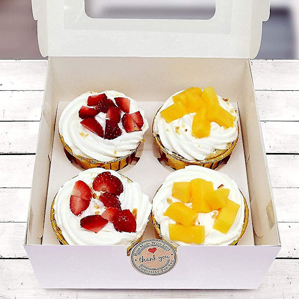 5 stk. Heilwiy hvide bagerkasser med vindue, papir gaveæsker til bagværk. Cupcakes gave