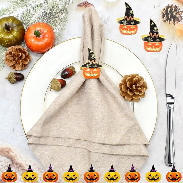 Thanksgiving servietringe sæt med 6 orange græskar bærer sort heksehat servietring til Halloween D