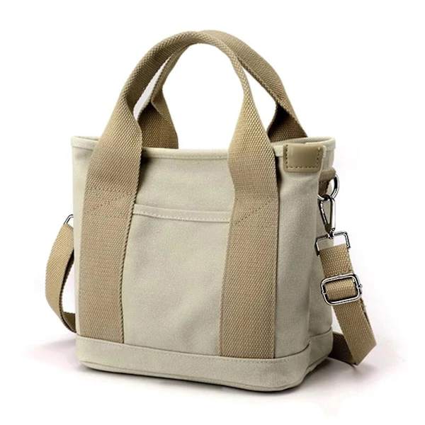 Dam Canvas Tote Bag Canvas Handväska Med Flera Innerfickor Dragkedja Stängning Med Hänge Enfärgad Crossbody Khaki