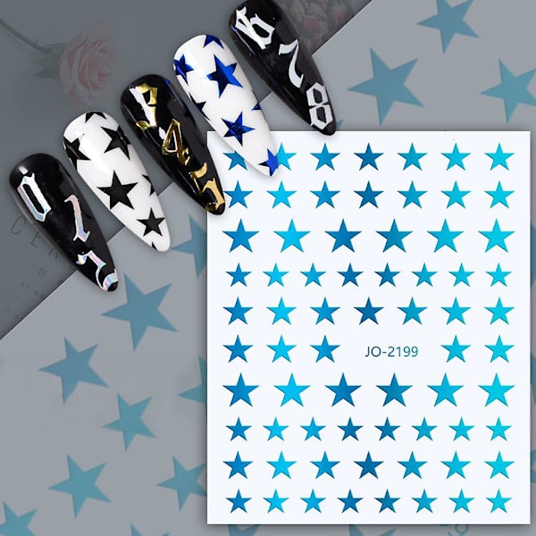 12 ark stjärnformade nagelkonstdekaler självhäftande stjärndekaler manikyrtillbehör, 6 färger, 9,5*8,5 cm Style 1