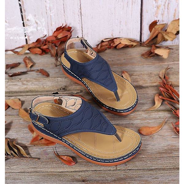 Dam Solid Color Broderade Flip Flop Sandaler Strandtofflor 086 Blue EU 41