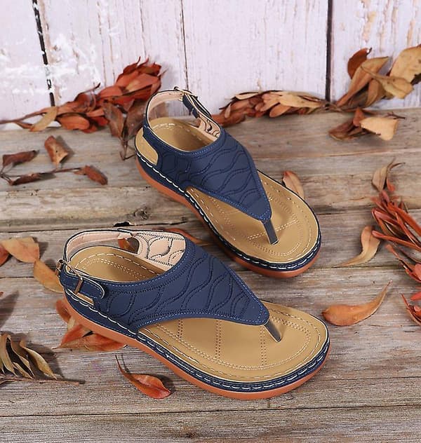 Dames Solid Farvede Brodererede Flip Flop Sandaler Strandtøfler 086 Blue EU 41