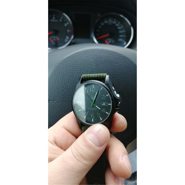 Analog watch med nylon remskalender Hand 24h Military Time (armégrön)