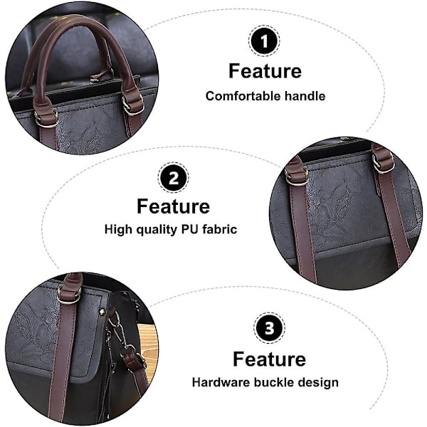 Uusi muodikas käsilaukku, tekonahkaa, retro, suuri olkalaukku/crossbody-laukku black
