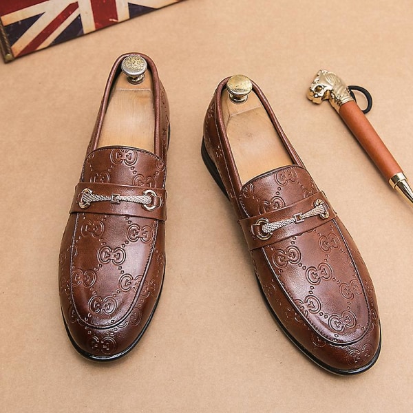 Klassiska moderna formella oxfordsnörskor i läder för män, casual skor a7755 Brown EU 41