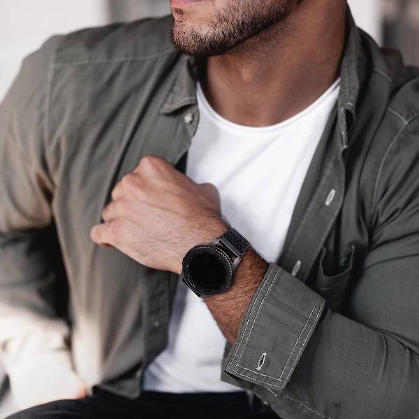 Nylon Sporttihihna, musta, 20 mm:n hihna Yhteensopiva Samsung Galaxy Watch Active 2:n (40 mm / 44 mm) / Watch 3 41 mm:n / Watch 42 mm:n / Gear S2 Classicin kanssa