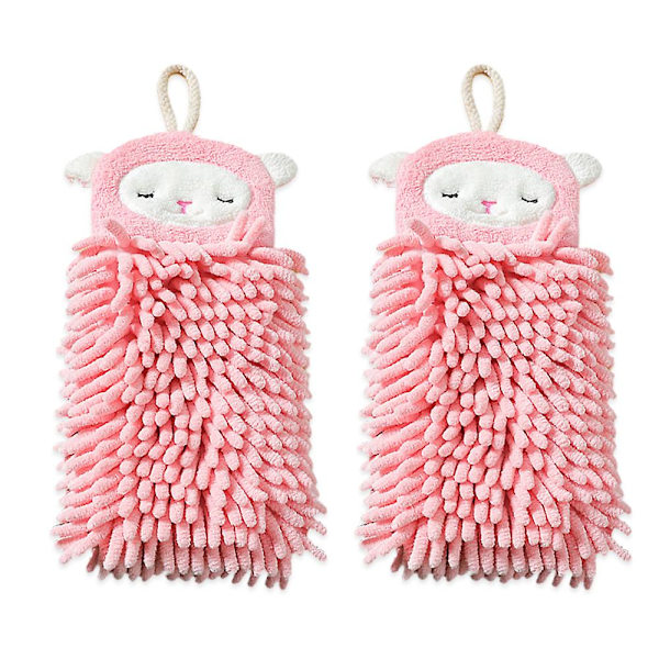 Kaksipuolinen eläin-chenille käsipyyhe, kylpyhuoneen käsipyyhe lenkillä, ripustettava keittiöpyyhe pehmeä ja imukykyinen Pink