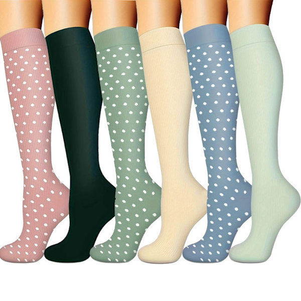 6 paria kompressiosukkia miehille ja naisille, paras tuki urheiluun, juoksuun, lentomatkoihin ja pyöräilyyn L/XL