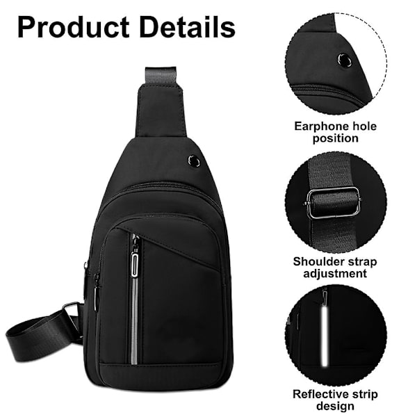 Ny Brysttaske Herre Vandtæt Nylon Skuldertaske Brysttaske black